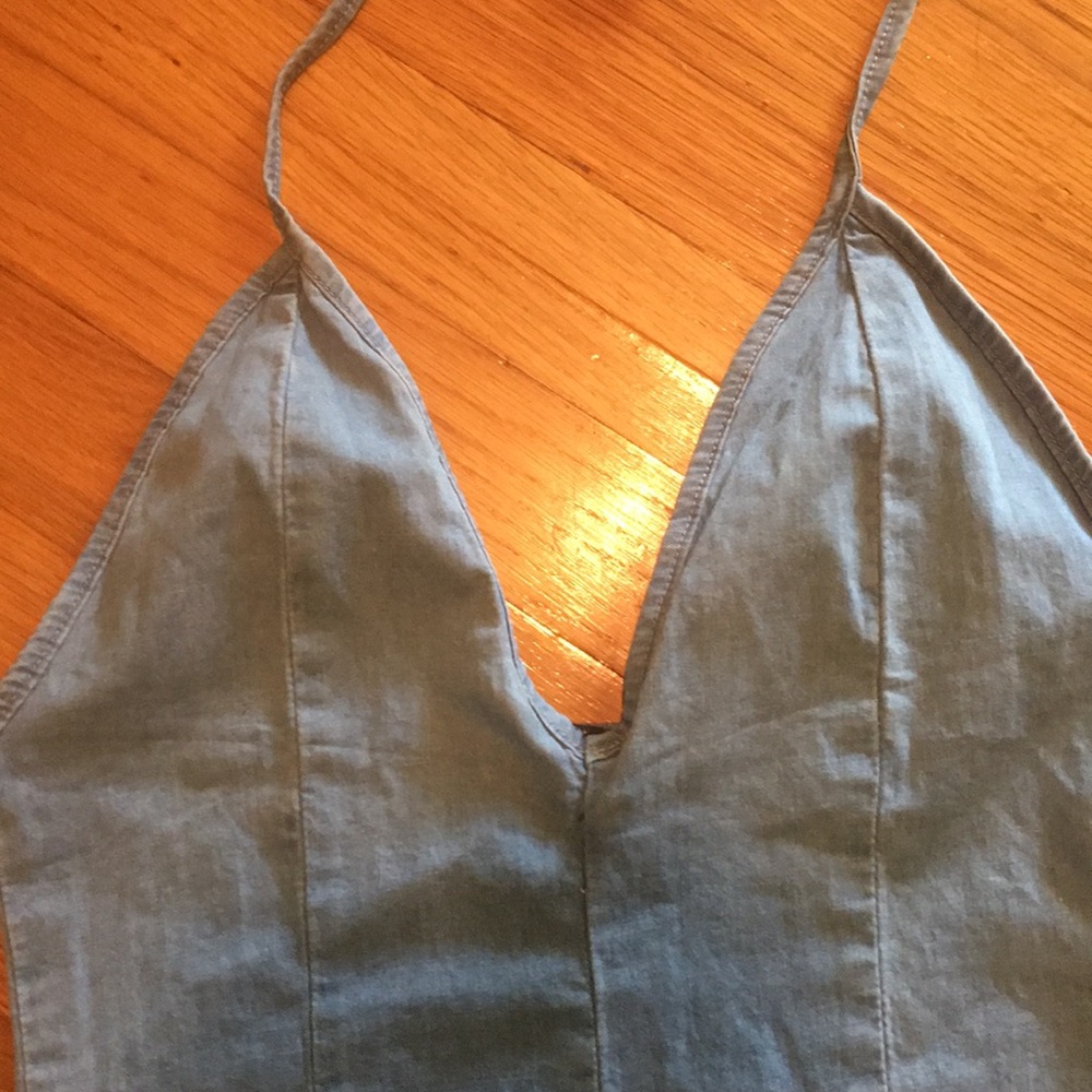 Fashionova denim halter top XS zip up back stretch - Picture 3 of 5